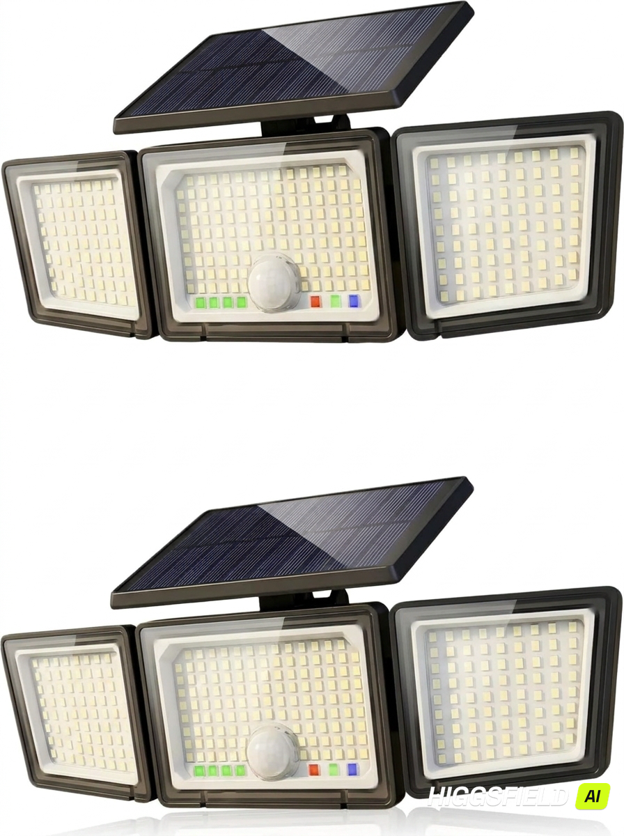 Solar Outdoor Lights Motion Sensor, 2500LM 286 LED Security Flood Lights with Visual Battery & Mode Display, 3 Lighting Modes, IP65 Waterproof 3-Head Wide Angle for Garage, Yard, Patio